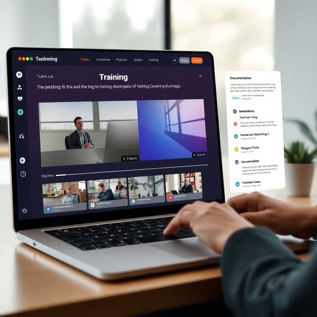 online training platform interface with video tutorials and documentation