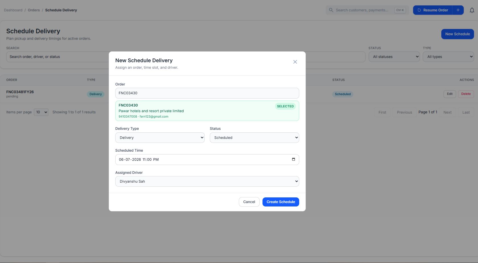Ezer Laundry pickup and delivery scheduling screen